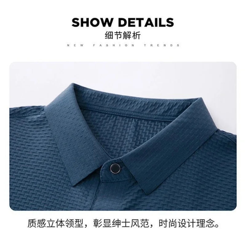 Men's Short Sleeve Polo Shirt, Ice Silk, Jacquard, Casual, Business Fashion, Stand Collar, Summer, New Style