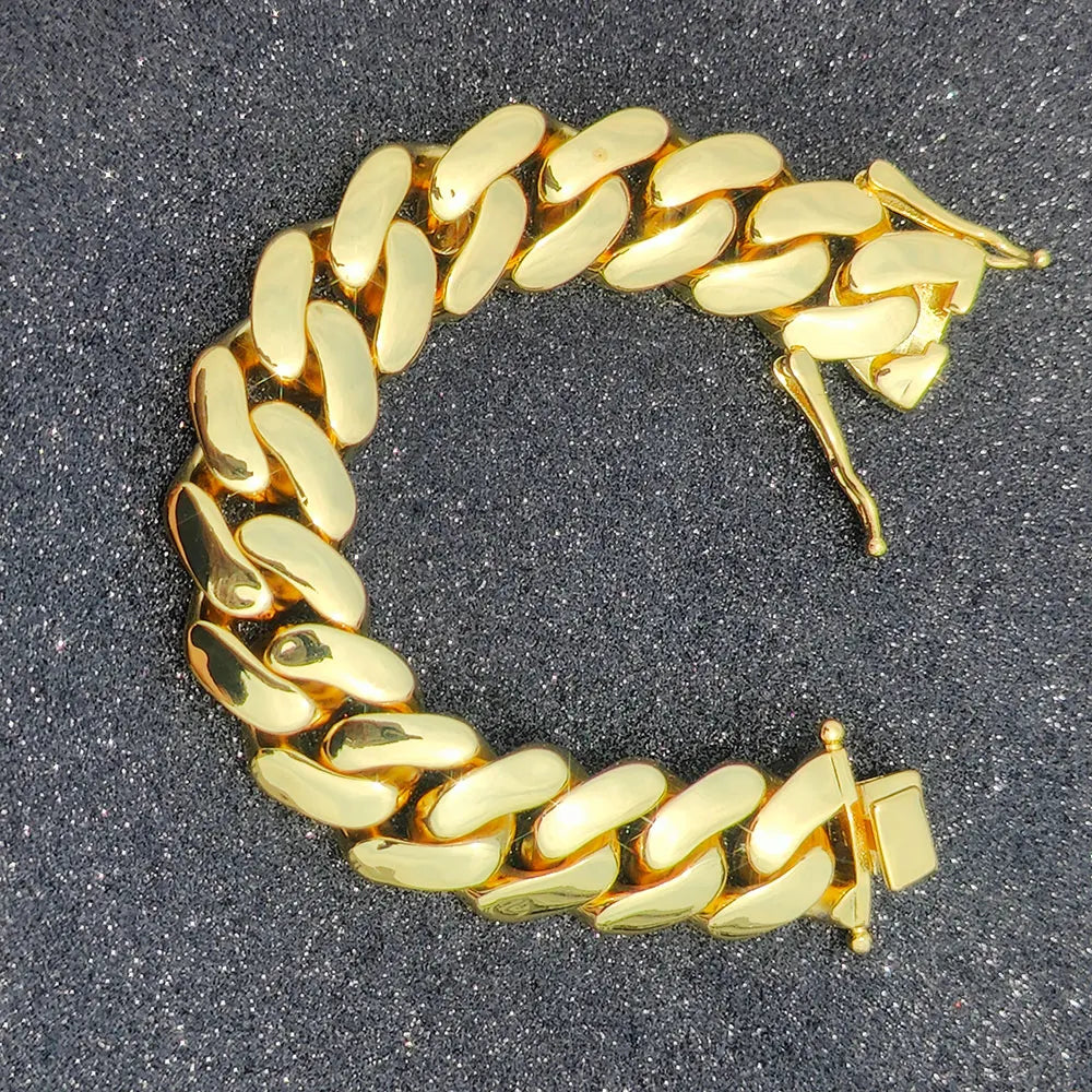 "BoldLink Cuban Bracelet: Heavy Brass 22mm Miami Chain for Men"