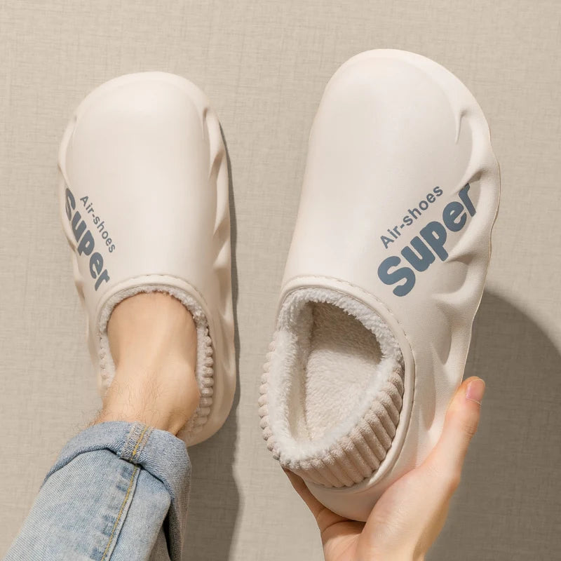 Winter Men Indoor  Warm Slippers Plush Waterproof Anti slip Cotton Shoes For  Women Slip-on Casual Snow Walking Loafers