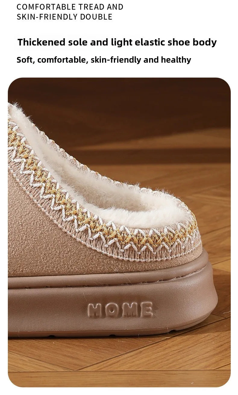 Winter warm slippers for men and women couples - plush lining, non-slip thick soles, indoor and outdoor warm solid color