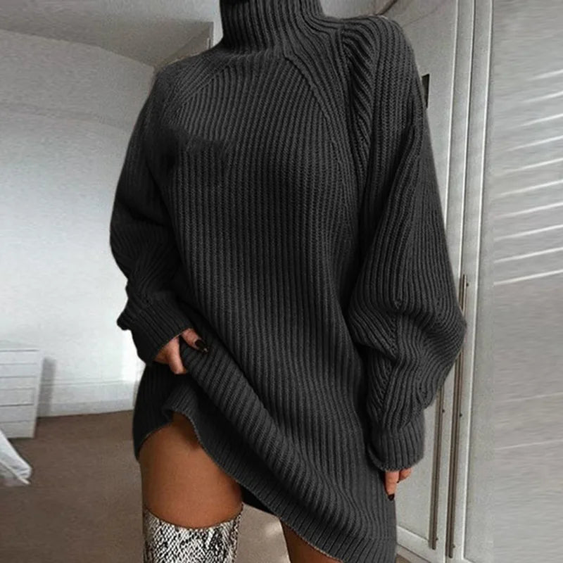 "CozyTurtleneck Sweater Dress"