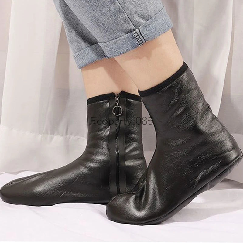 Warm Socks Cover For Unisex Zipper Winter Velvet Thickened Floor Socks Men Women Non-slip Bottom High Leather Socks Waterproof