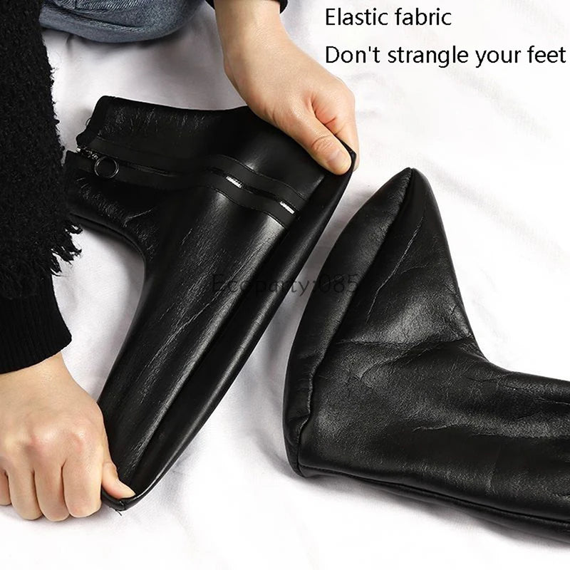 Warm Socks Cover For Unisex Zipper Winter Velvet Thickened Floor Socks Men Women Non-slip Bottom High Leather Socks Waterproof