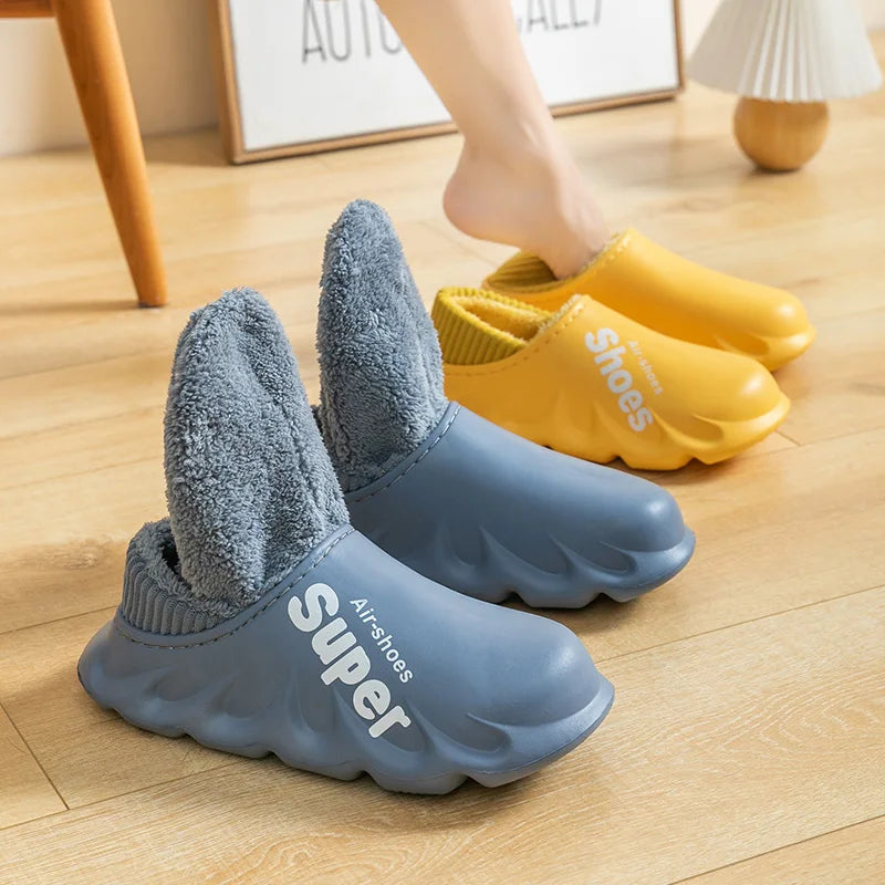 Winter Men Indoor  Warm Slippers Plush Waterproof Anti slip Cotton Shoes For  Women Slip-on Casual Snow Walking Loafers