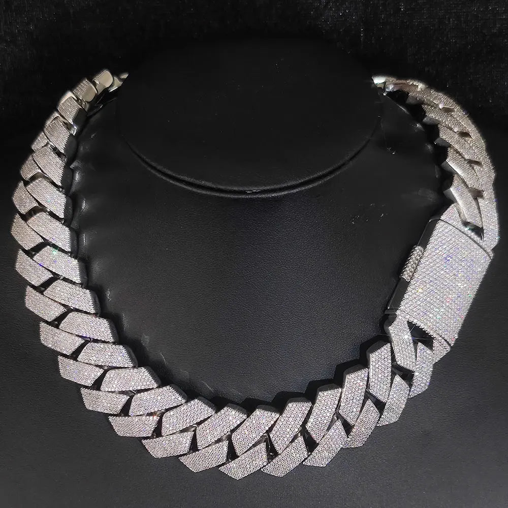 "DiamondCurb 25mm: Iced-Out Prong Setting Cuban Link Chain Necklace for Men & Women"