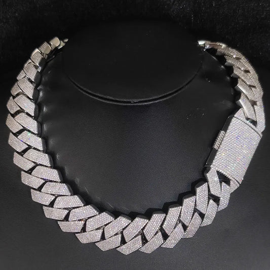 "DiamondCurb 25mm: Iced-Out Prong Setting Cuban Link Chain Necklace for Men & Women"