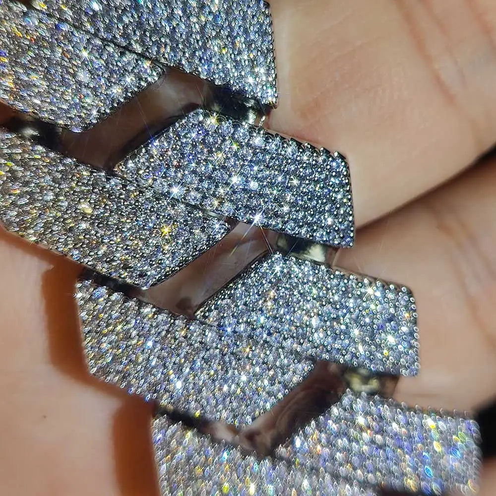 "DiamondCurb 25mm: Iced-Out Prong Setting Cuban Link Chain Necklace for Men & Women"
