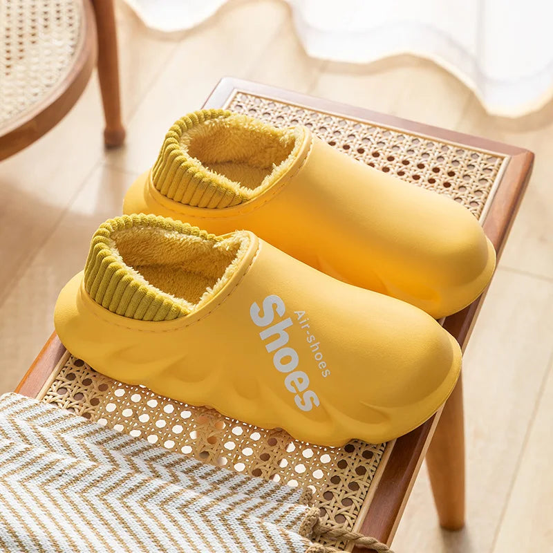 Winter Men Indoor  Warm Slippers Plush Waterproof Anti slip Cotton Shoes For  Women Slip-on Casual Snow Walking Loafers