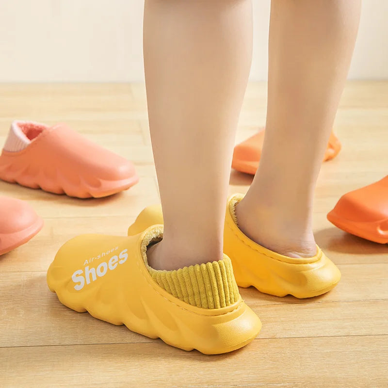 Winter Men Indoor  Warm Slippers Plush Waterproof Anti slip Cotton Shoes For  Women Slip-on Casual Snow Walking Loafers