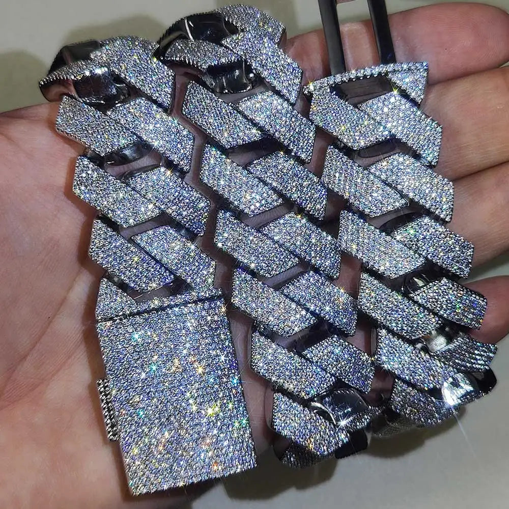 "DiamondCurb 25mm: Iced-Out Prong Setting Cuban Link Chain Necklace for Men & Women"