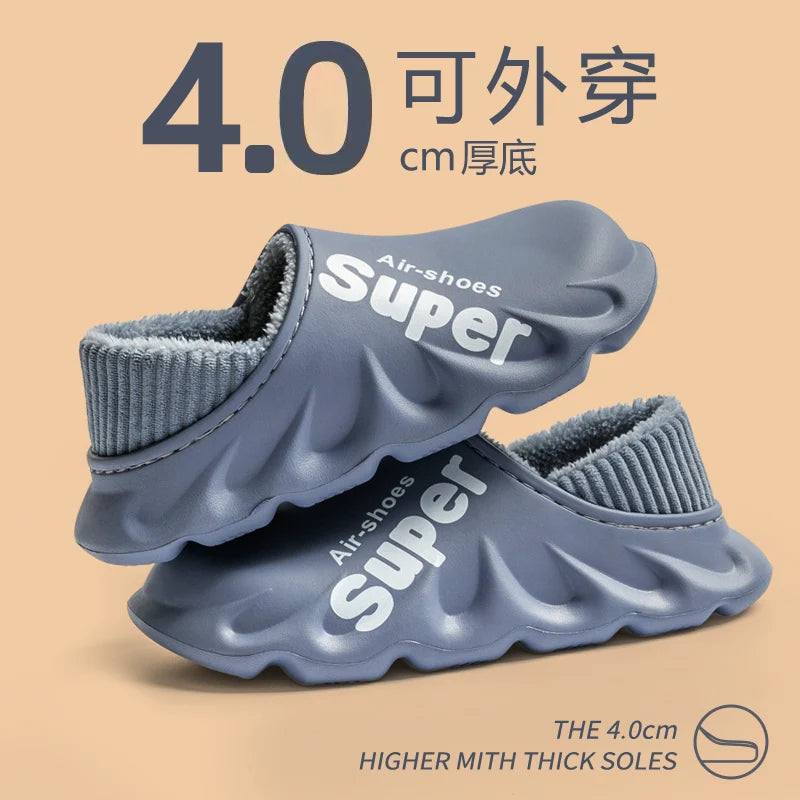 Winter Men Indoor  Warm Slippers Plush Waterproof Anti slip Cotton Shoes For  Women Slip-on Casual Snow Walking Loafers