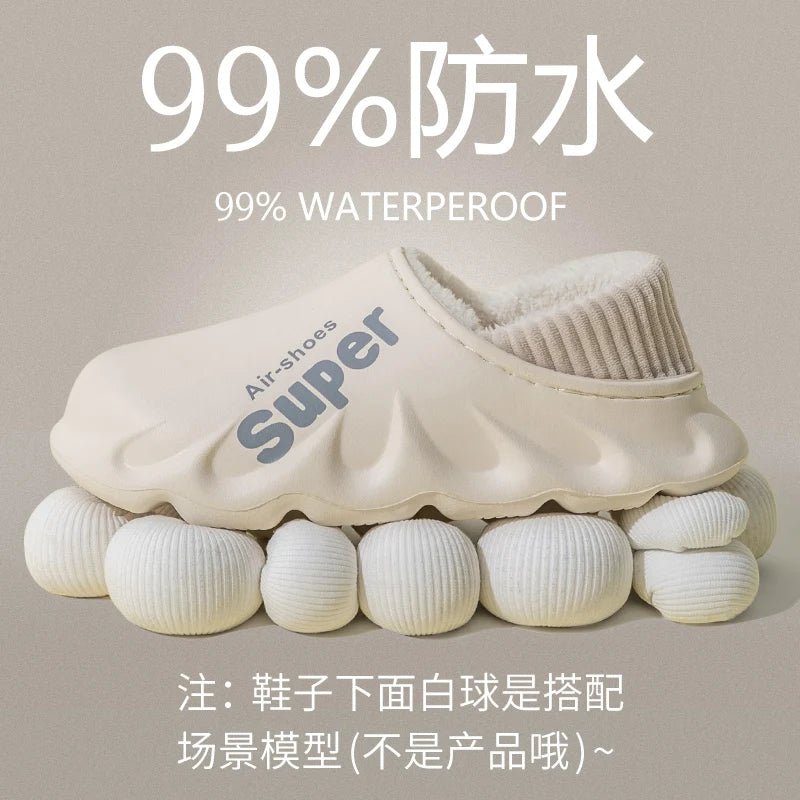 Winter Men Indoor  Warm Slippers Plush Waterproof Anti slip Cotton Shoes For  Women Slip-on Casual Snow Walking Loafers