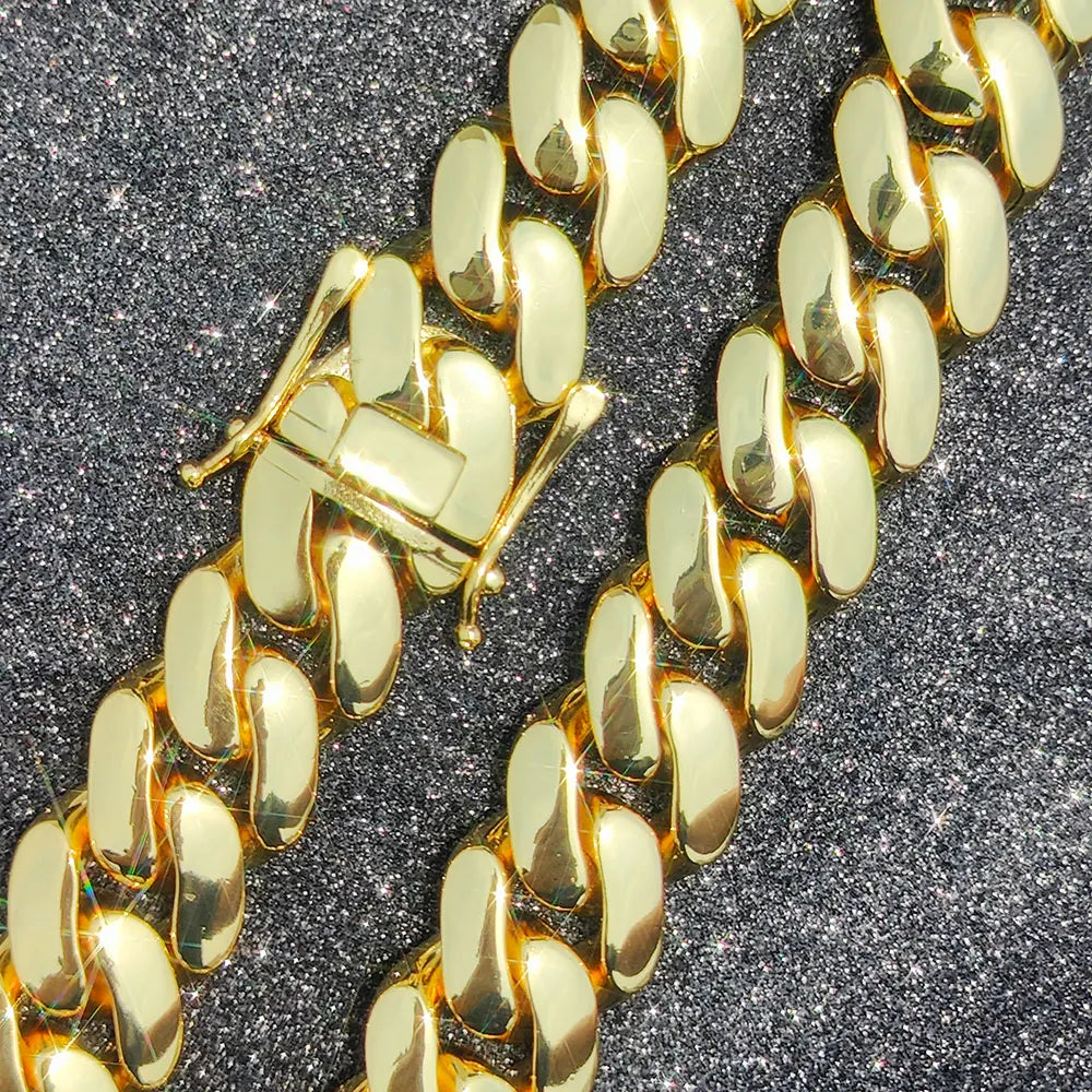 "BoldLink Cuban Bracelet: Heavy Brass 22mm Miami Chain for Men"