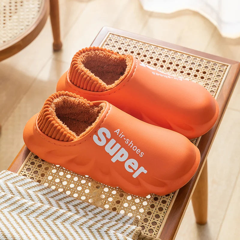 Winter Men Indoor  Warm Slippers Plush Waterproof Anti slip Cotton Shoes For  Women Slip-on Casual Snow Walking Loafers