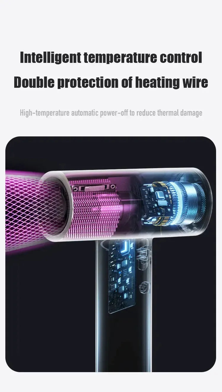100000RPM Portable Type-C USB Charging Wireless Hair Dryer 9 Gears Powerful Wind High Speed Cold/Hot Air Negative Ions 2600mAh