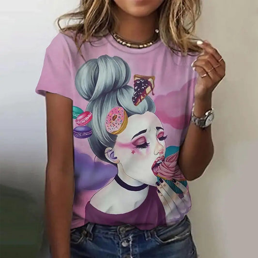 Funny Women's T-shirt Snake Graphic Print Summer Round Neck Short Sleeve Top