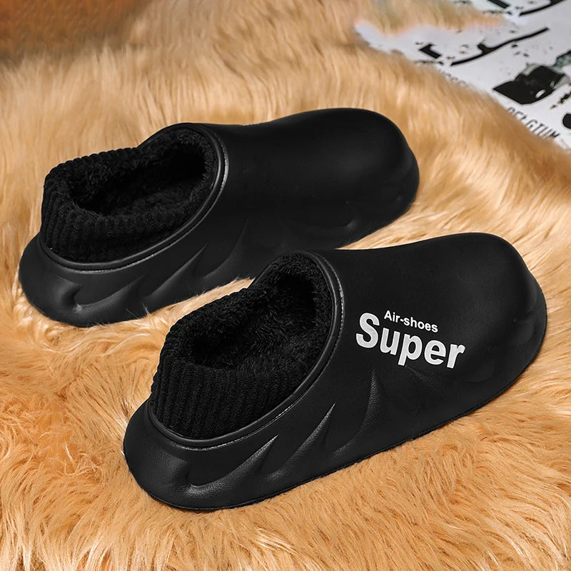 Winter Men Indoor  Warm Slippers Plush Waterproof Anti slip Cotton Shoes For  Women Slip-on Casual Snow Walking Loafers