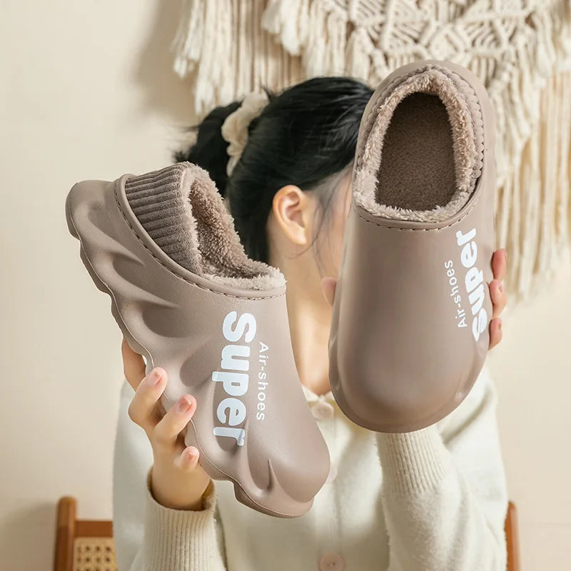 Winter Men Indoor  Warm Slippers Plush Waterproof Anti slip Cotton Shoes For  Women Slip-on Casual Snow Walking Loafers