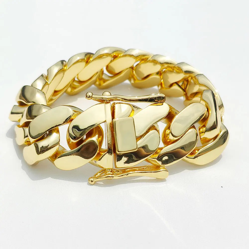 "BoldLink Cuban Bracelet: Heavy Brass 22mm Miami Chain for Men"