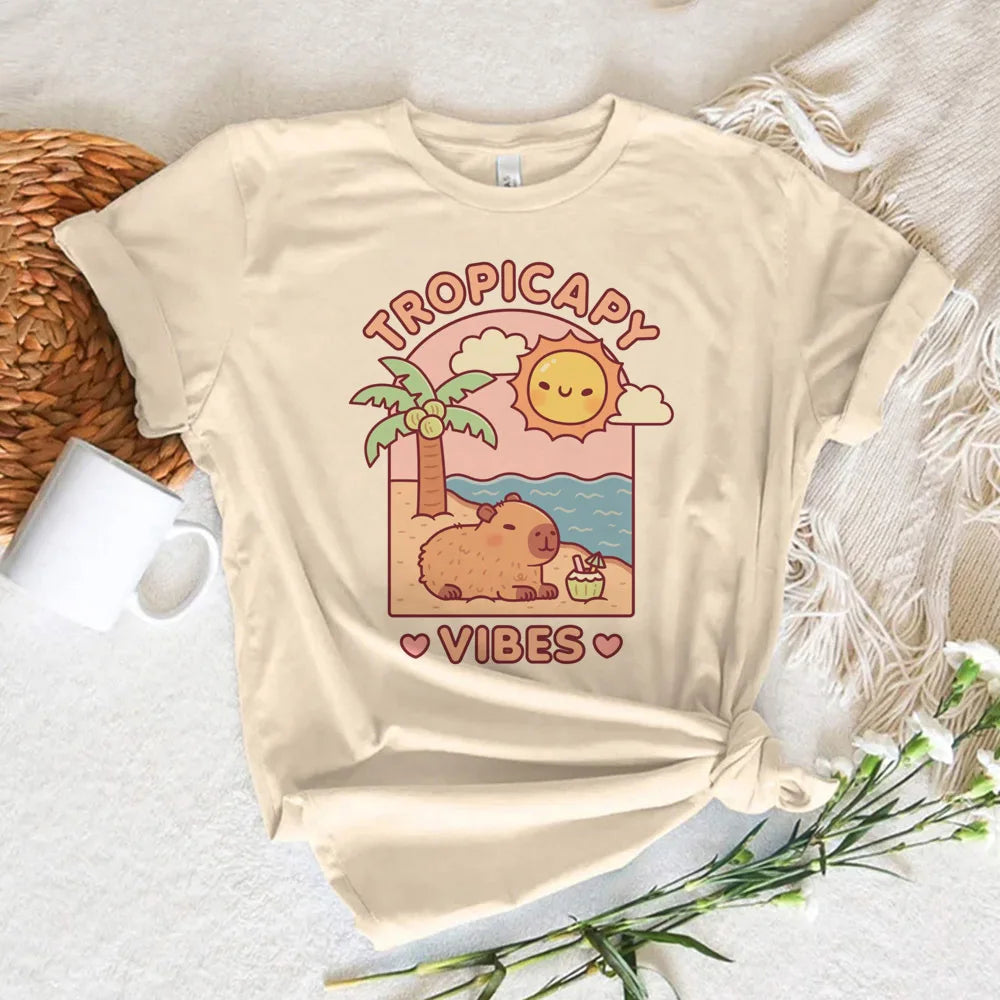 Capybara t shirt women soft fabric tshirt female anime clothing